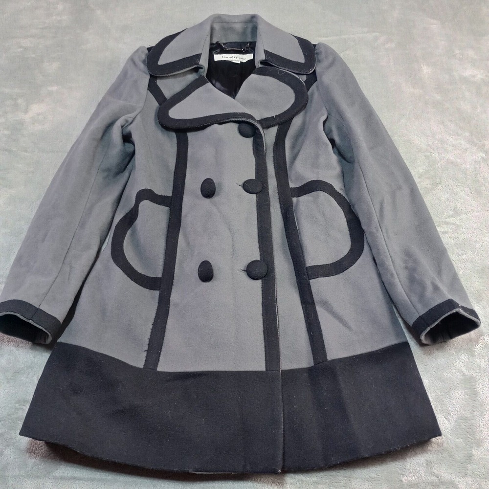 Laundry by Design Womens Wool Blend Double Breasted‎ Pea Coat Sz 8 Gray Black